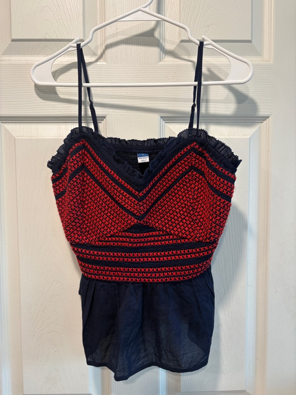 Old Navy Navy with Red Crochet Trim Tank Top